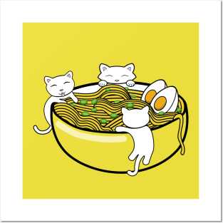 Silly little kittens and bowl of a ramen noodle soup Posters and Art